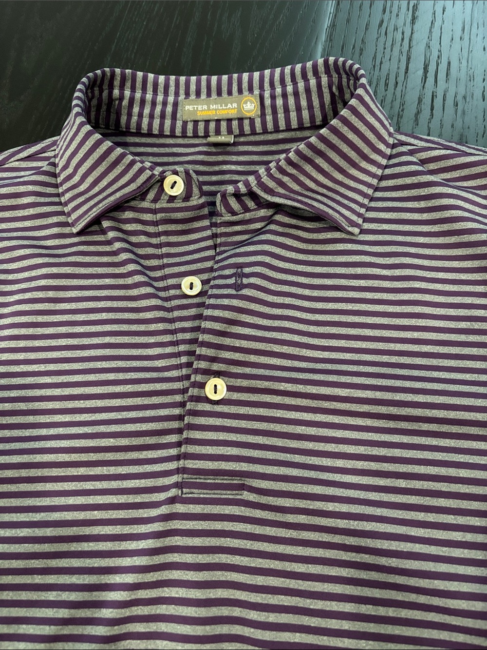 Peter Millar Summer Comfort Men’s Purple/Grey Stripe Polo Shirt